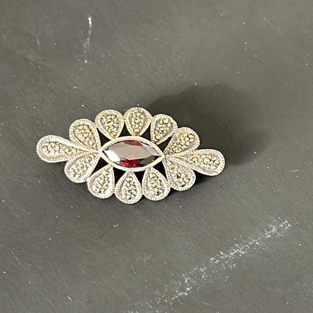 Vintage Marcasite Brooch  925 Silver